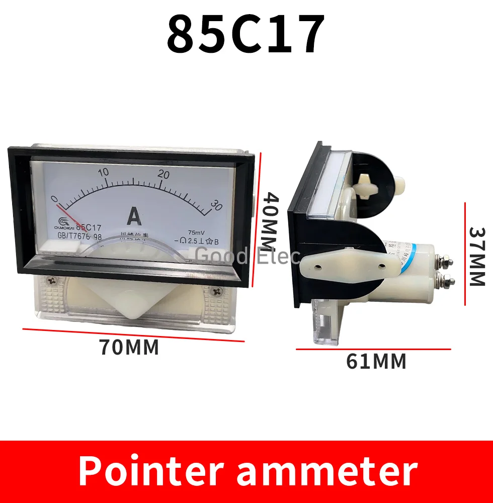 85C17 DC 1A 2A 3A 5A 10A 15A 20A 30A 50A 75A 100A Analog Current Panel Meter Ammeter for Circuit Testing Ampere Tester Gauge