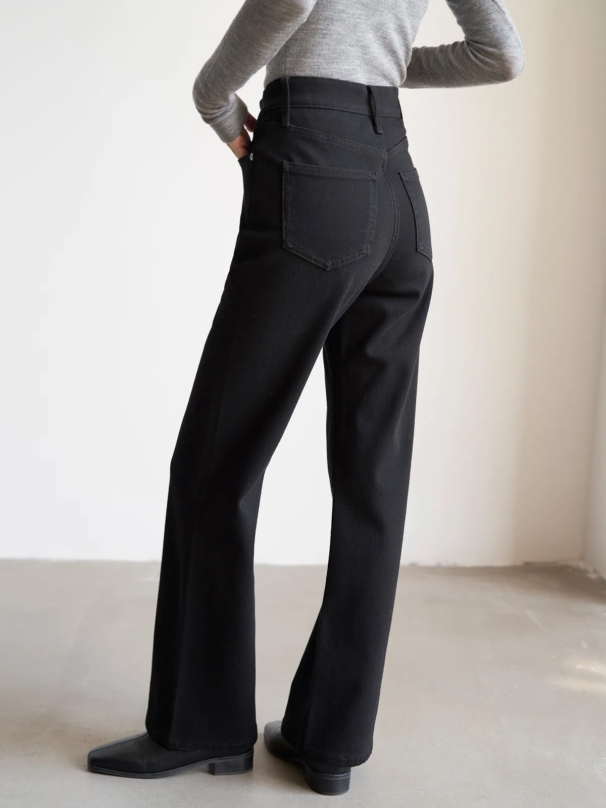 

Широкие джинсы с высокой талией и черной талией, женские утягивающие брюки с микро-расклешенными брюками, женские модные весенние сезоны высокого качества