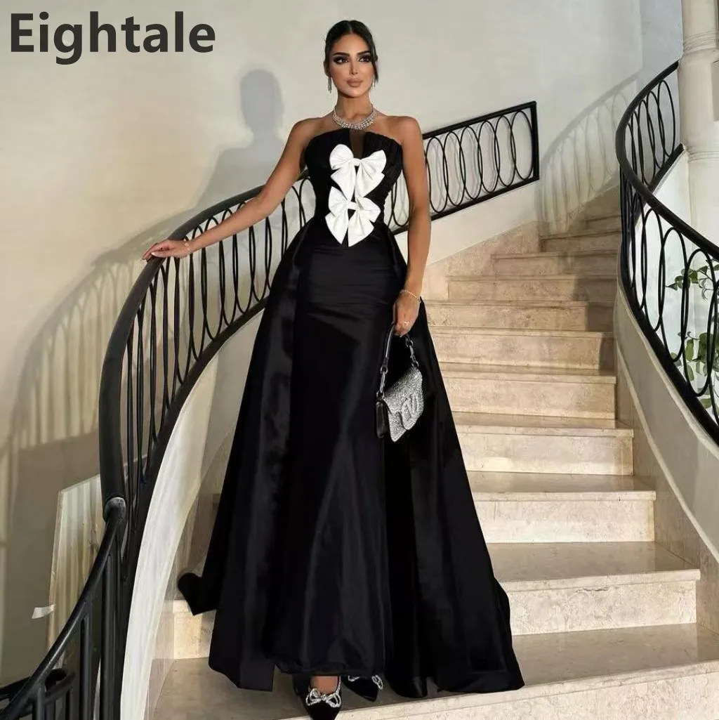 

Eightale 2025 Elegant Black Satin Strapless Prom Dress Maxi Bow Evening Dress Women Formal Party Gown Robes De Soirée Customized