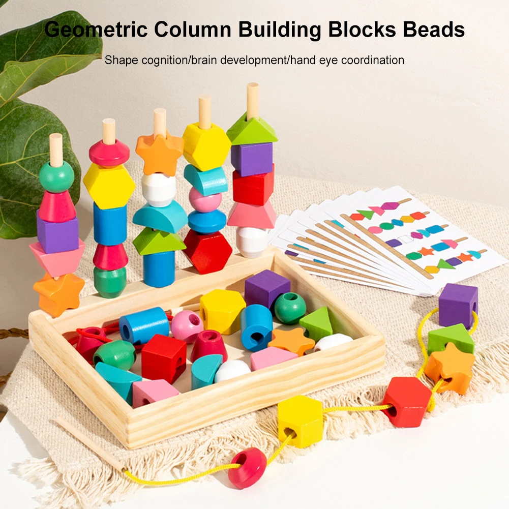 

Montessori Toys Wooden Lacing Beads Toys Lacing Beads & Stacking Block Preschool Learning Toy for 2 3 4 Year Old Toddler Kids