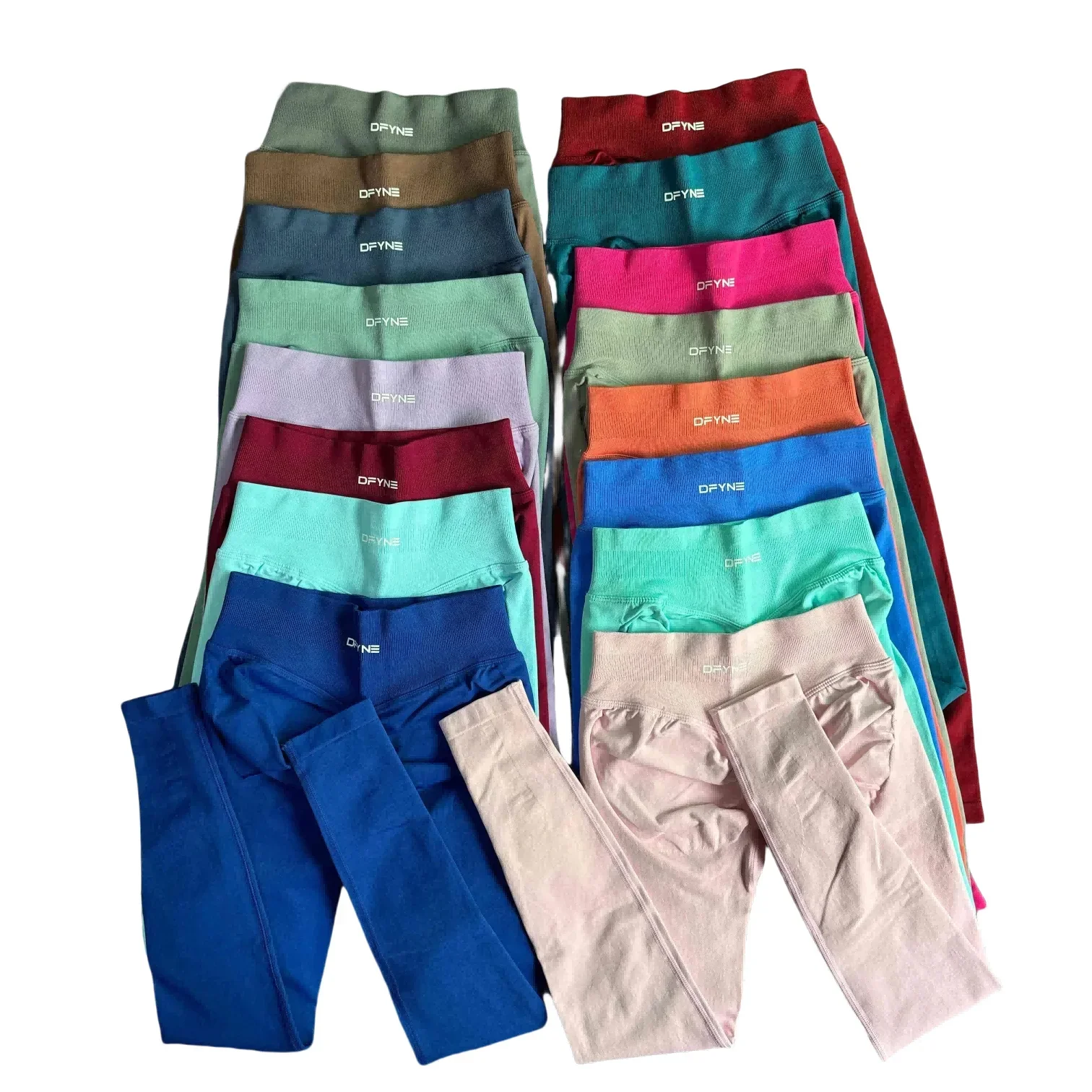 Ударные леггинсы с логотипом для женщин, бесшовные леггинсы для йоги, спортивные штаны с низкой ребристой лентой, эластичные колготки для фитнеса