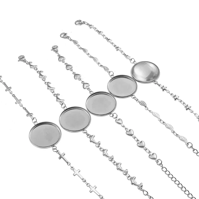 5pcs/lot DIY Stainless Steel Cabochon Bracelet Bangle Base Bracelet Blank Findings Tray Bezel Setting Jewelry Findings Materials