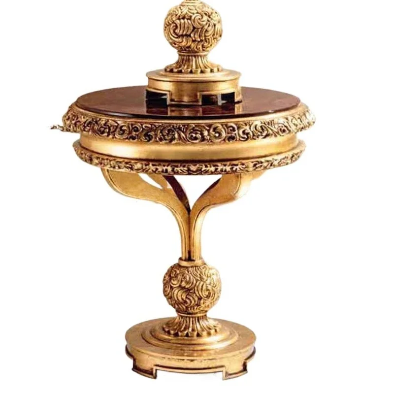 Antique living room bedroom luxury classical royal gold carved small round wood side table