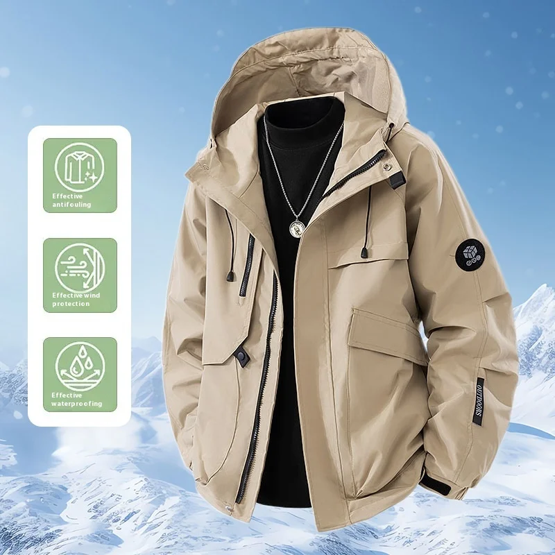 Paar Herbst Windjacke mit Kapuze Plus Size Funktionelle Bergsteigen Angeljacke Wasserdicht Winddicht Multi Pocket Outdoor