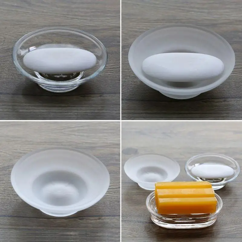 L9BE Round Glass Soap Box Bathroom Soap Holder Transparent Soap Dish Bathroom Accessories for Shower Hotel Home Mini Storage