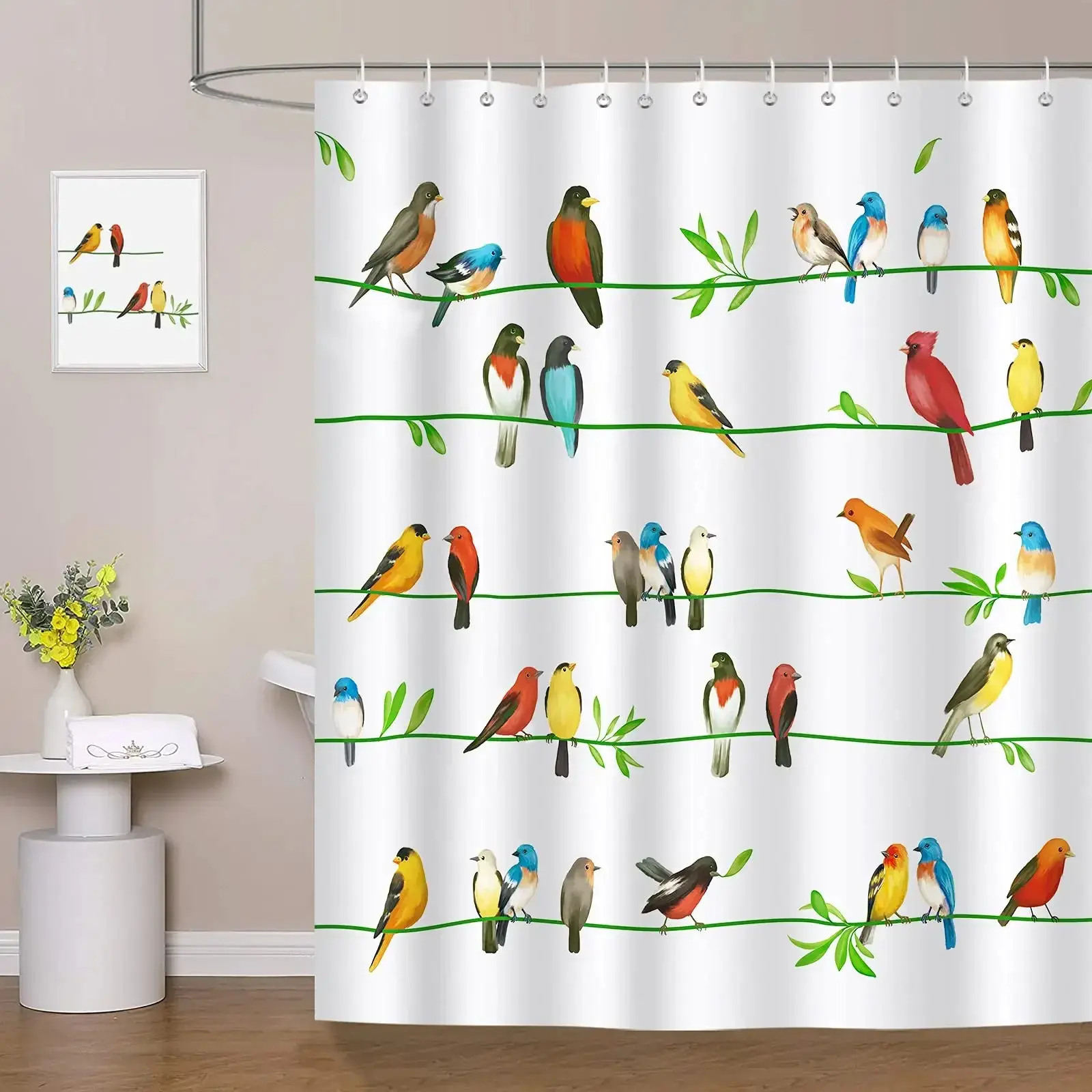 Cute Rowley Bird Shower Curtain Multicolor Funny Animal Print Shower Curtain Waterproof Fabric Bathtub Screen Bathroom Decor