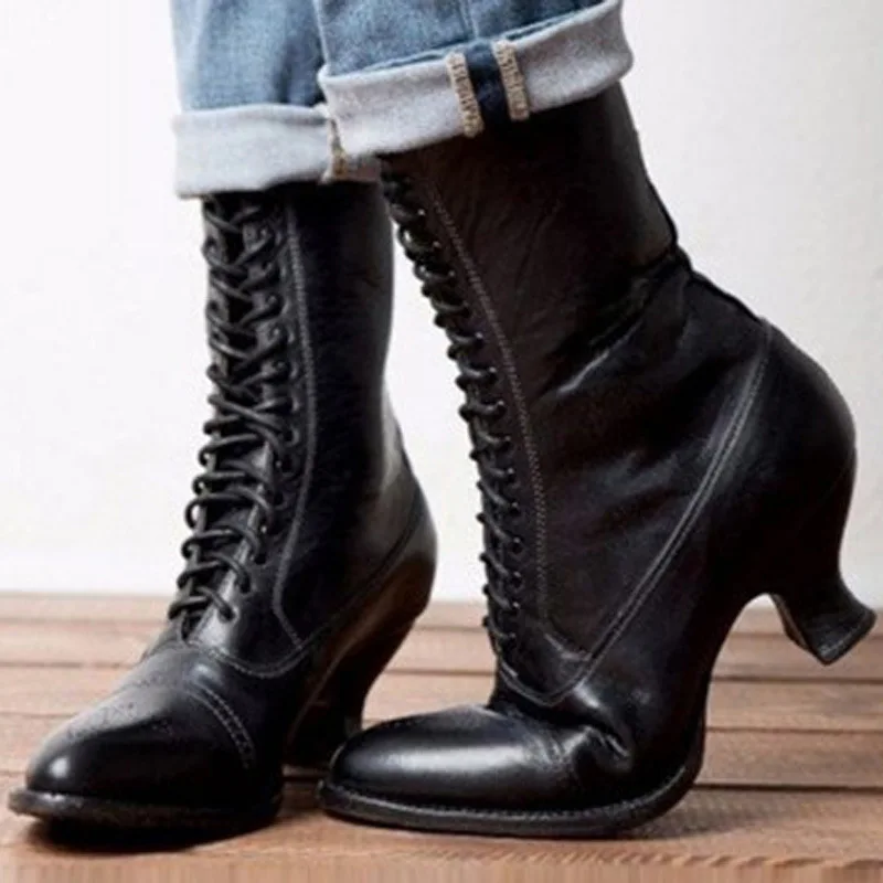 

2025 Women's Boots Brock High Heels Party Shoes Lace Up Fashion Retro Ankle Boots