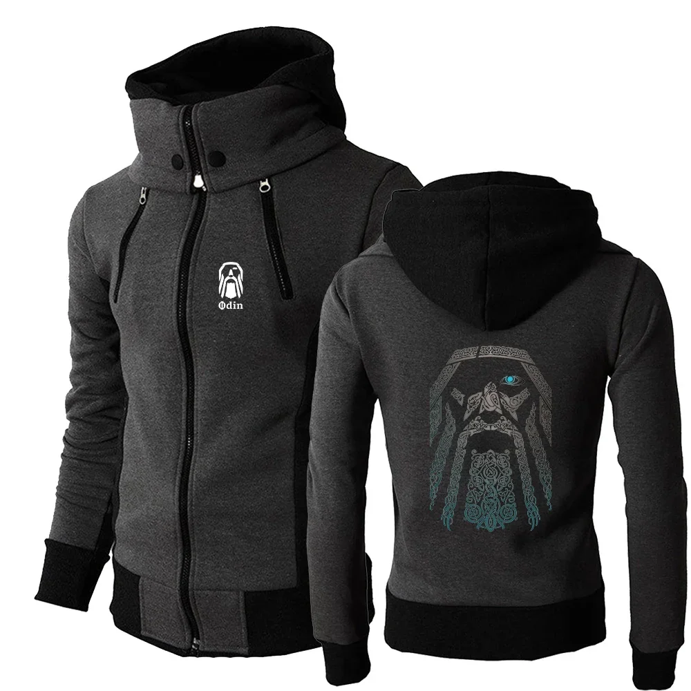 2024 New Men Vikings Odin Warrior Legend Chest Zipper Hoodie High-quality Three-color Style Causal Comfortable Sports Tops