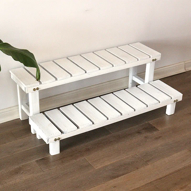 Balcony Solid wood flower rack Pendulum rack Flower pot White indoor living room Multi-layer stepped