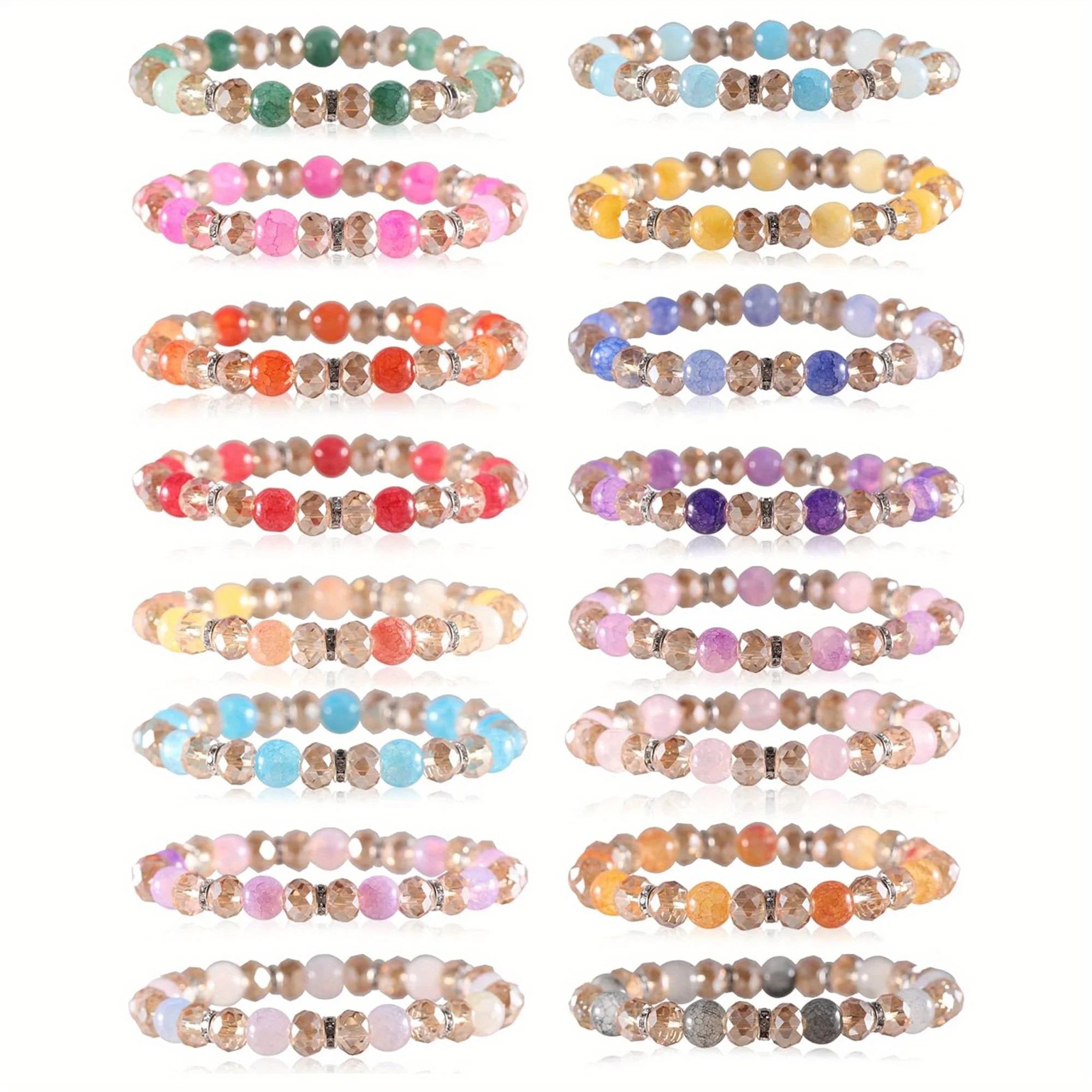 

16PCS Glass Bracelet Beaded Bracelets for Women, Colorful Stackable Stretch Beads Bracelets Gifts for Women