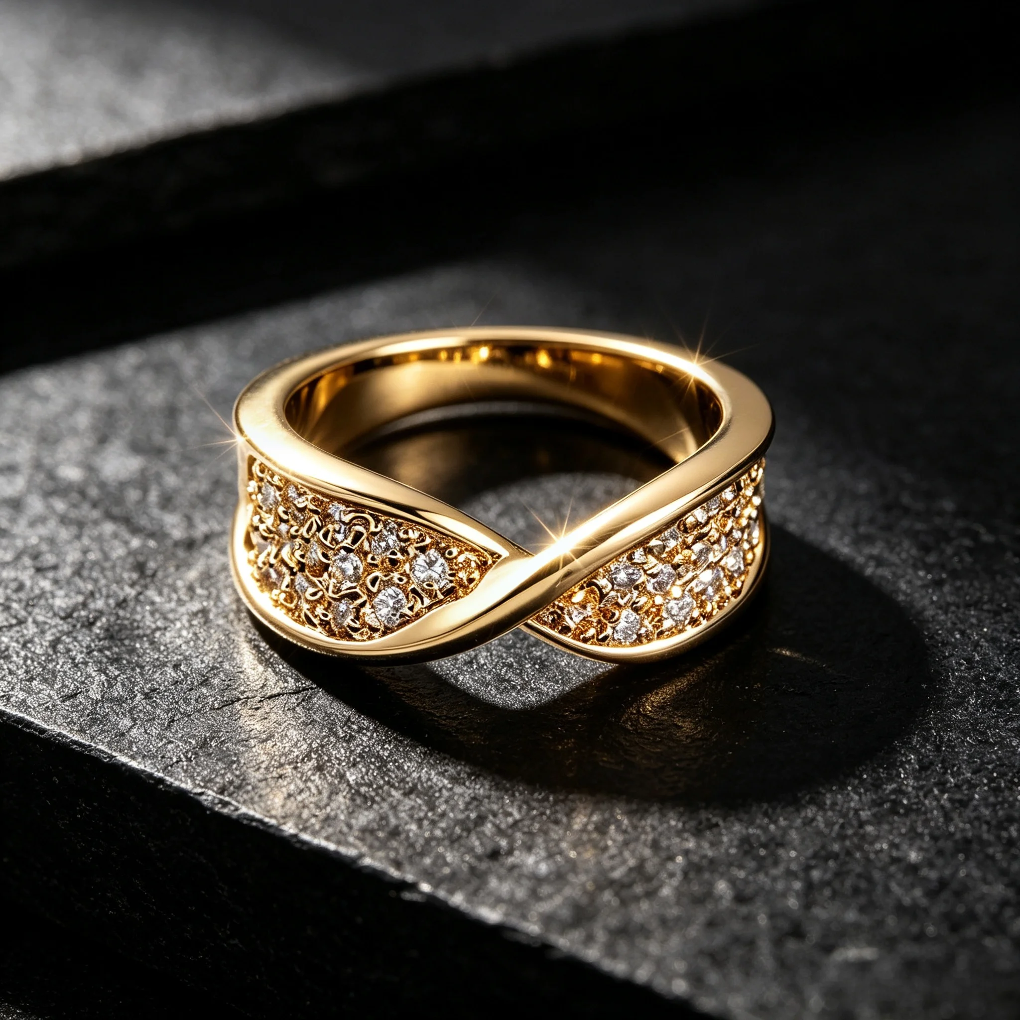 Twisted Crisscross Micro Paved Cubic Zirconia Ring for Women, Gold Silver Tone Copper Stackable Wedding Promise Band Jewelry