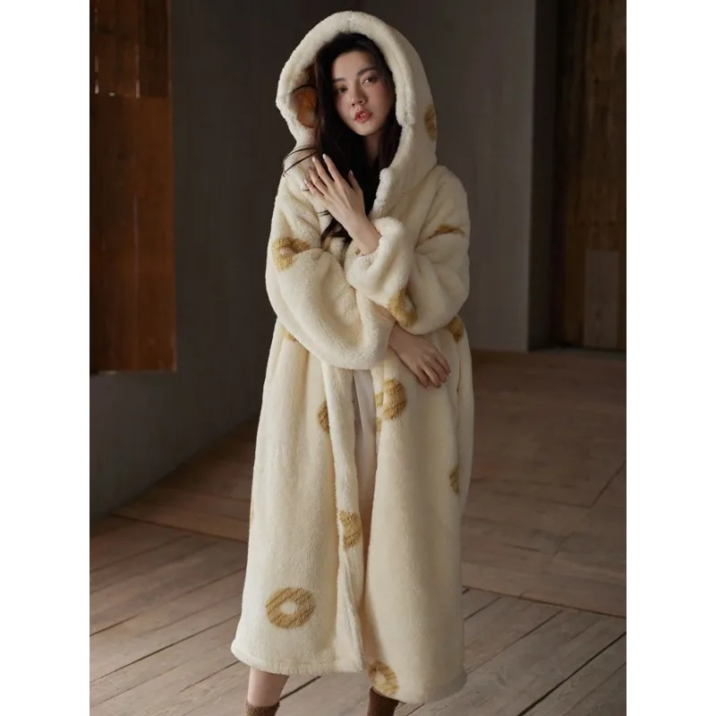 

Flannel Pajamas Female Autumn and Winter Antistatic Coral Fleece Night Gown Thickening Type Long Style Ms. Loungewear Warmth