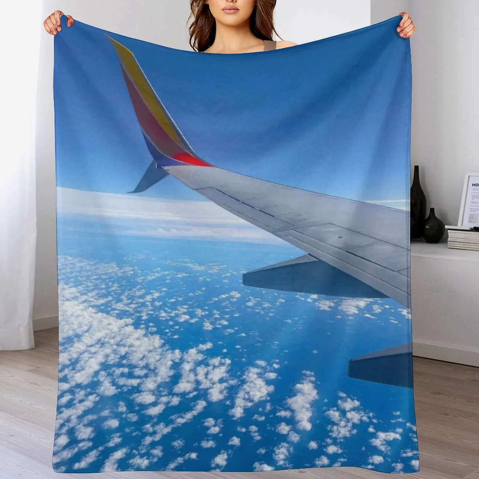 

Plane View of the Blue Sky Throw Blanket Weighted Sofa Luxury Throw Blankets