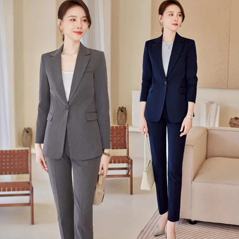 

Gray Suit Jacket Women's Spring and Autumn New Business Suit Work Clothes Interview Suit Hotel Receptionist Uniform Formal Wear