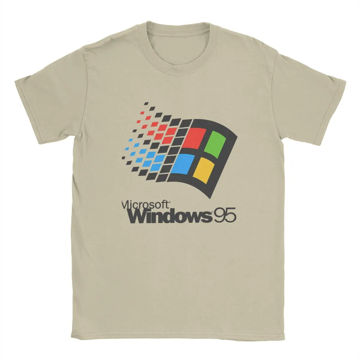 مايكروسوفت ويندوز 95 شعار كلاسيكي الرجال تي شيرت نظام الكمبيوتر متعة الجدة المحملة قصيرة الأكمام جولة الرقبة تي شيرت القطن جديد وصول