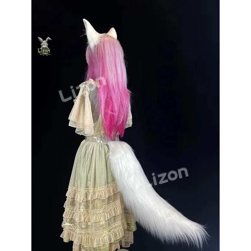 DY20Anime Fox Tail Cosplay Electric Tail Wireless Remote Control White Fox Tail Black Animals Tails Ears Handmade Furry Large Ta