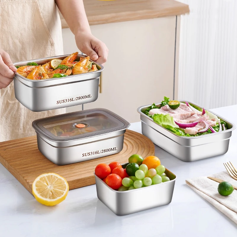 

Food Grade 316 Stainless Steel Fresh-Keeping Box Refrigerator With lid Portable Sealed Bento Box Camping lunch Box