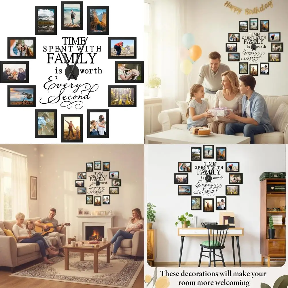 

5x7 Inch Black Family Photo Frame Clock, Wall Art Decor for Living Room, Perfect Mother's Day or Mom's Birthday Gift