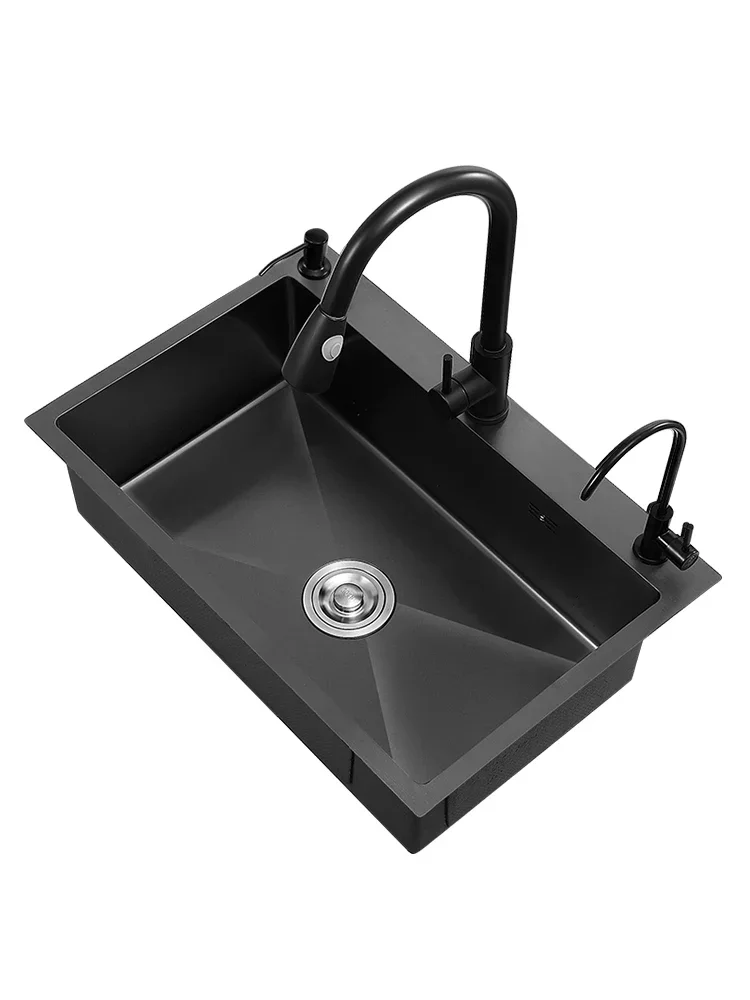 

kitchen sink Black nano-sink single-slot household hand-washing basin kitchen large 304 stainless steel sink sink bowl