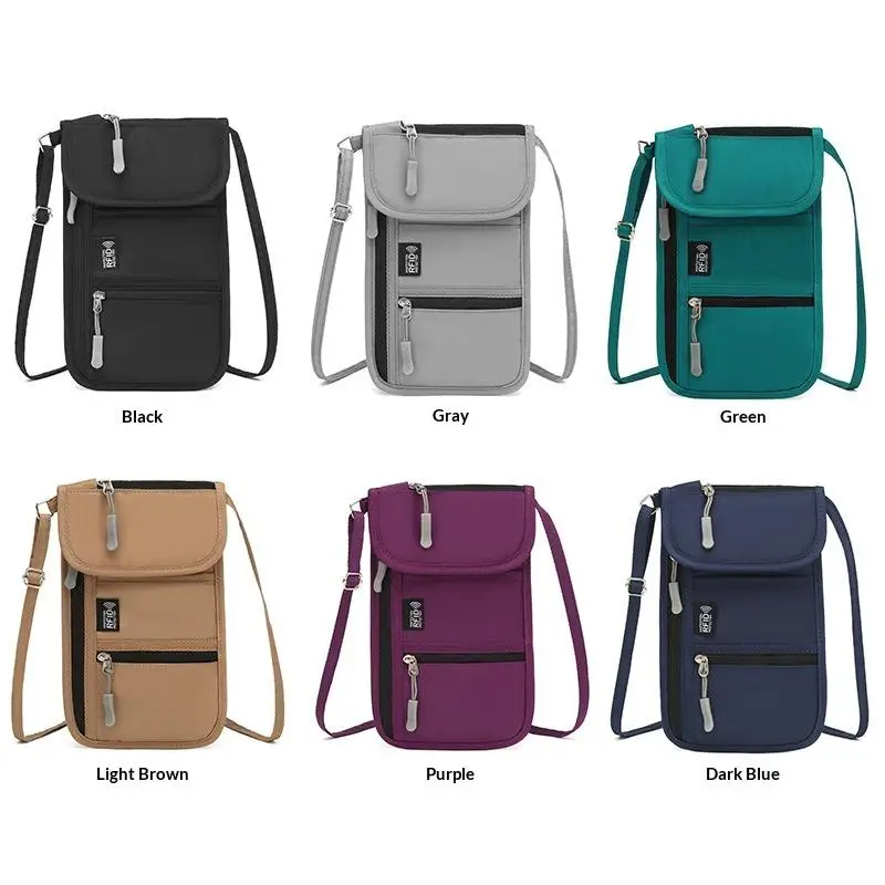 Personal Neck Wallet RFID Blocking Travel Passport Holder Document Organizer Pouch Crossbody Phone Bag With Adjustable Strap