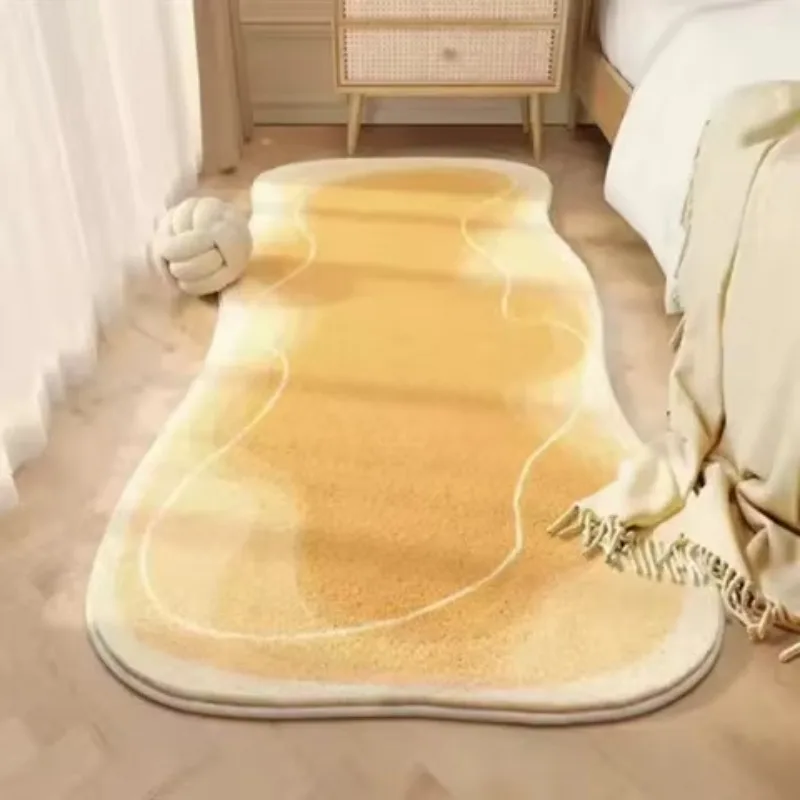 Simple Elegant Imitation Cashmere Rectangular Rug, Anti Slip Stain Resistant Floor Mat for Bedroom