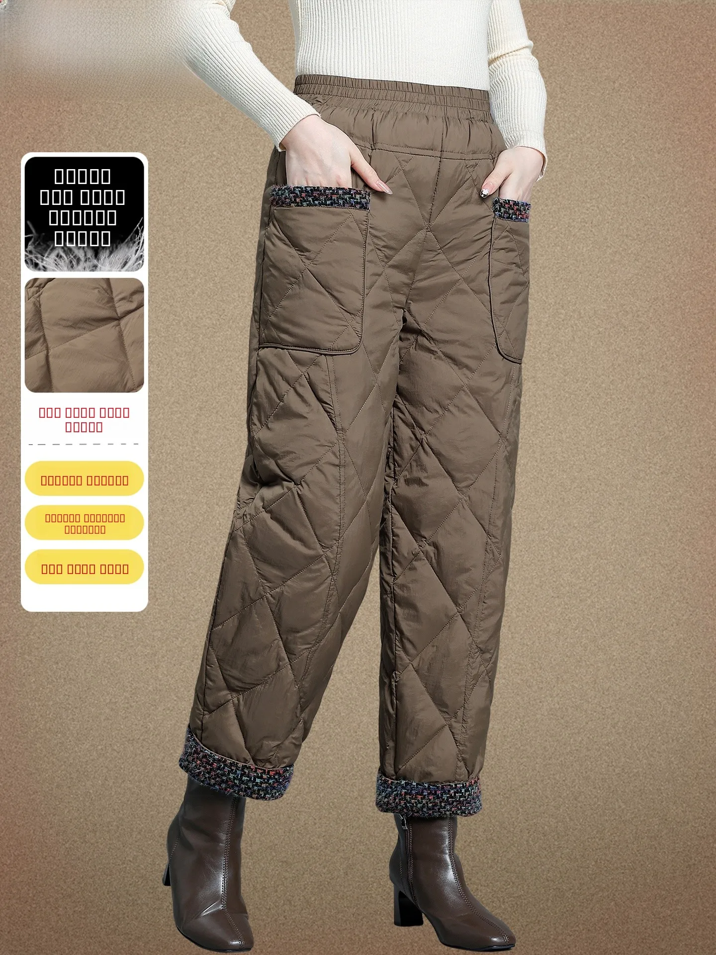 

Sli Mommy Pants Autumn Winter Goose down High Waist Warm Women's Cotton Trousers Casual Loose Fit Long Pants for ly