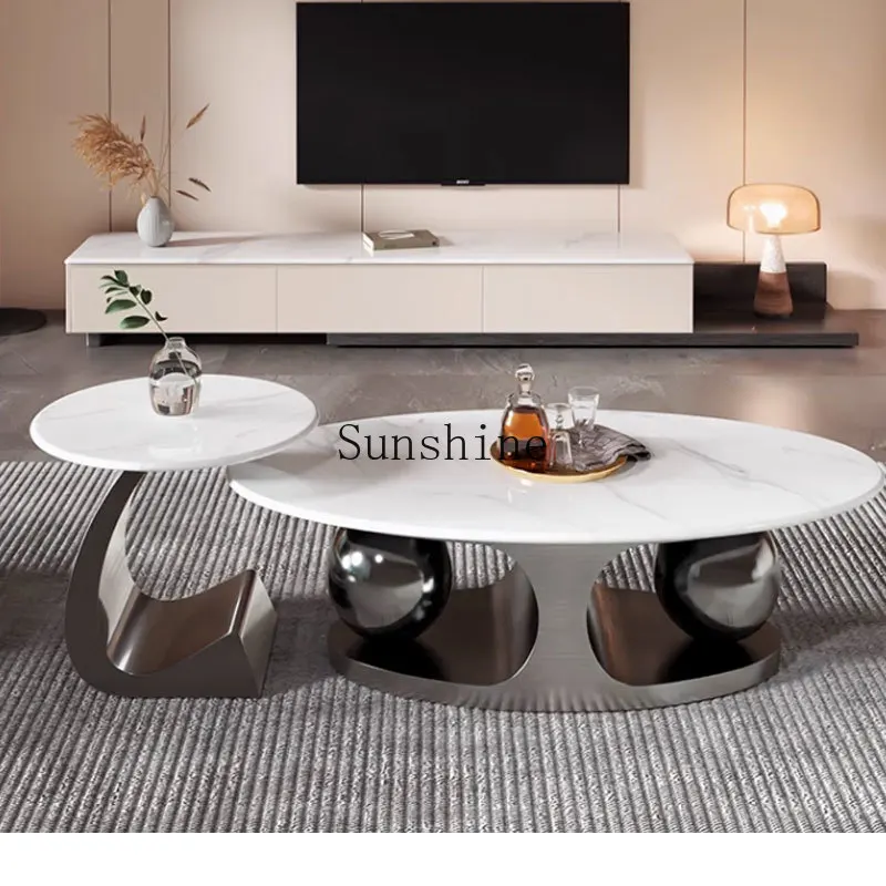 

Household light luxury natural marble coffee table, living room special-shaped high-end combination side table