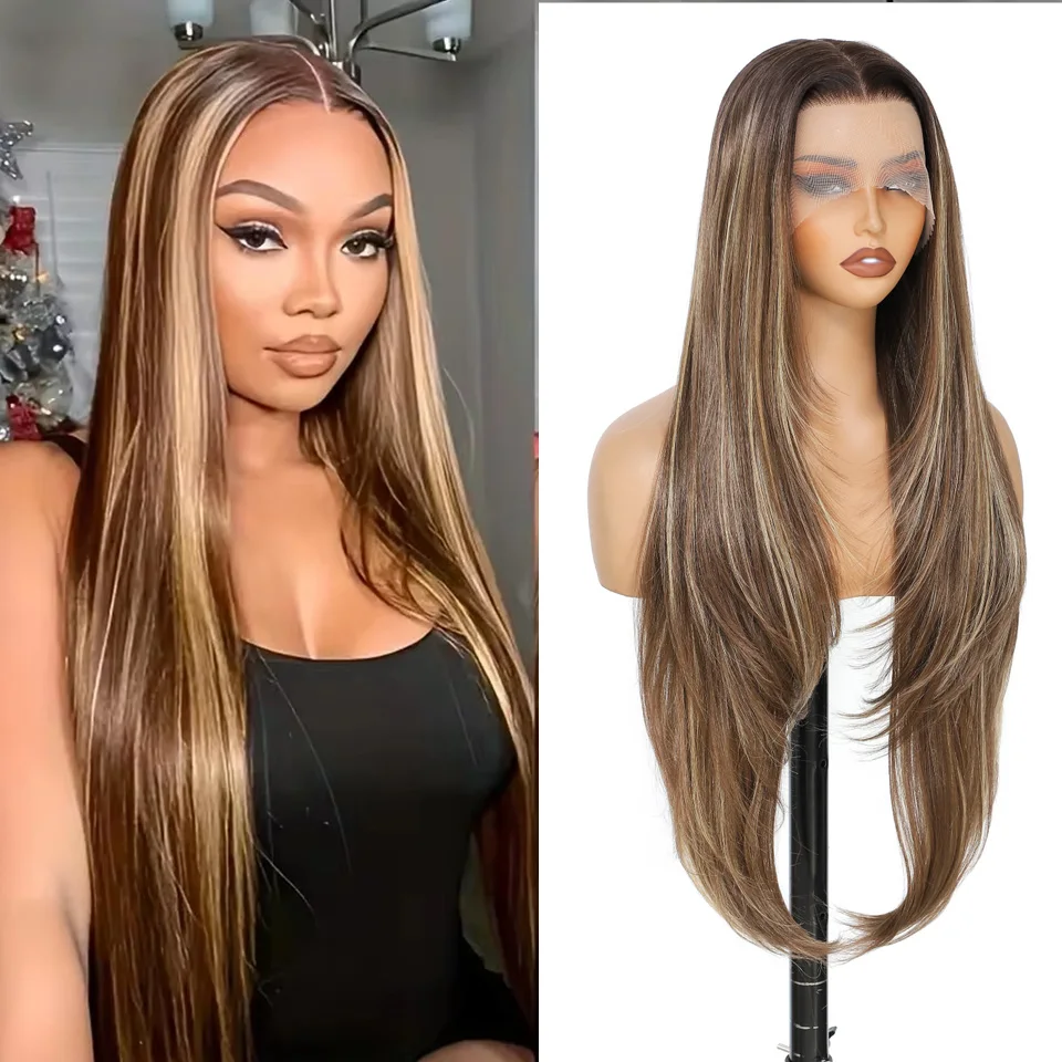 

30 Inch Long 13x4 Straight Lace Front Wigs 13x4 Transparent Lace Front Wigs Highlight Color Synthetic Hair Wigs For Cosplay
