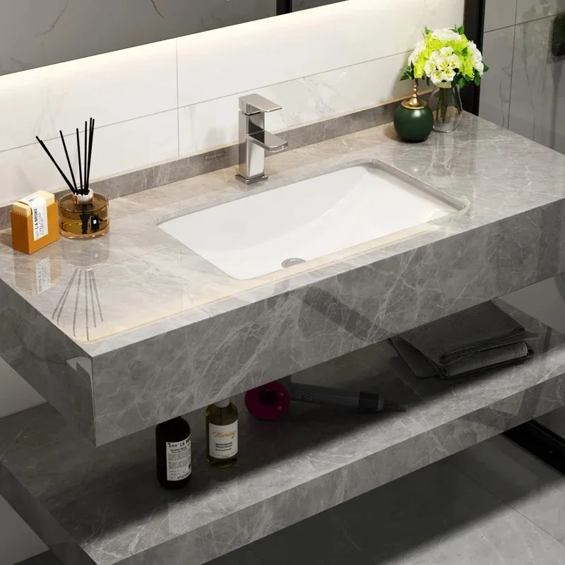 Nowoczesne szafki łazienkowe i inteligentne lustra z bocznym schowkiem, kombinacja szafki pod umywalkę z szklaną szufladą.