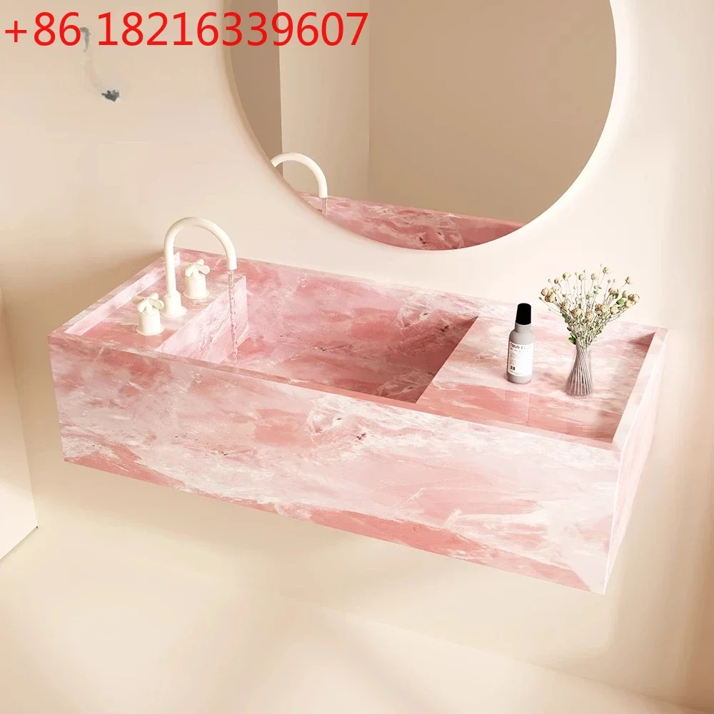 

Retro powder jade marble luxury stone rock slab wall-mounted hand wash basin