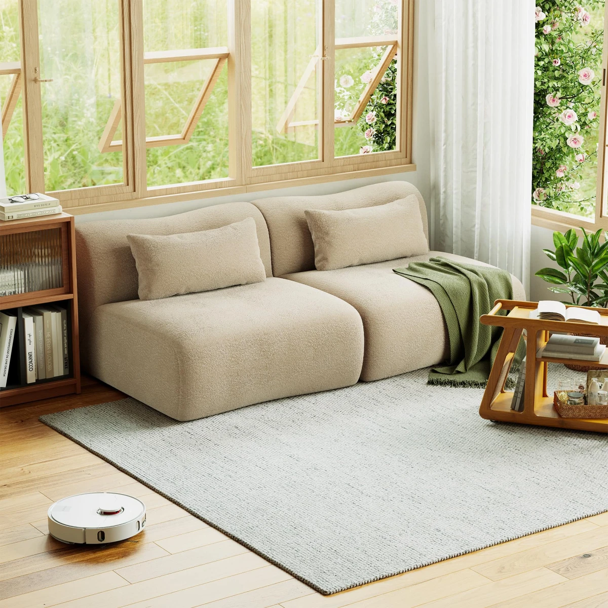 Modern style sponge filled high quality square upholstered combination sofa bed for apartment villas