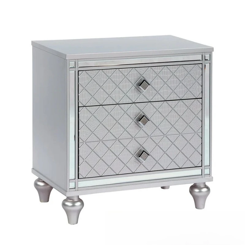 Silver or white bedside table with three drawers