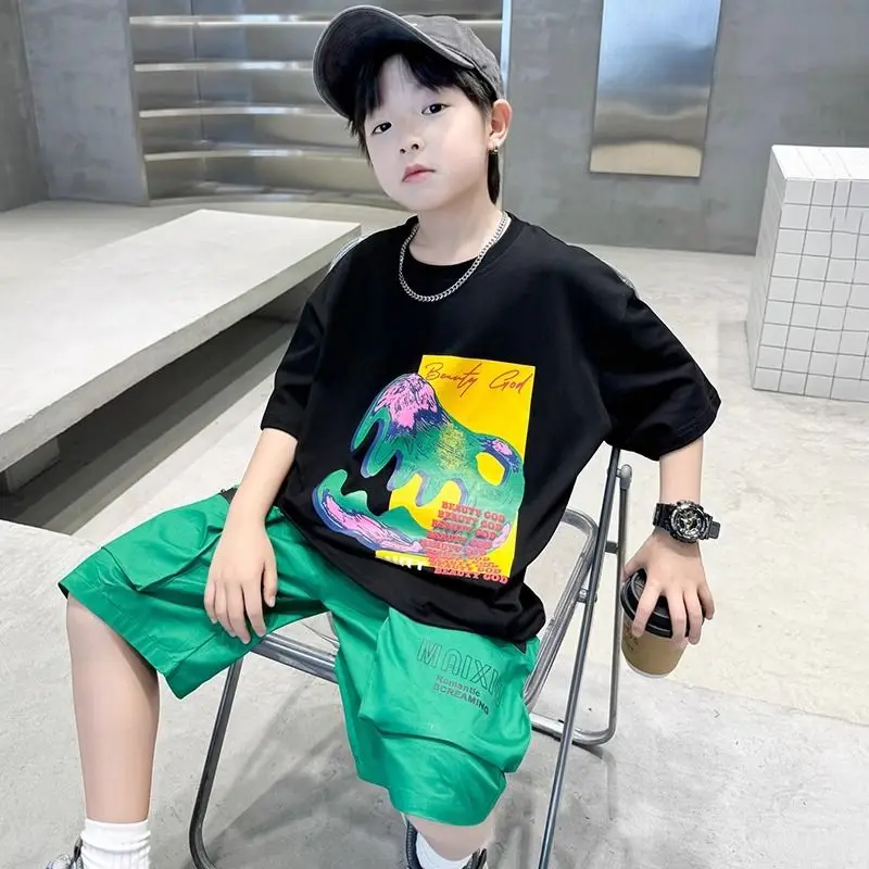 

Cartoon Print Boy Children's Clothes Junior Top and Bottom Set Toddler Clothing Summer Kids Designer Boys Wear T-shirt Boy's