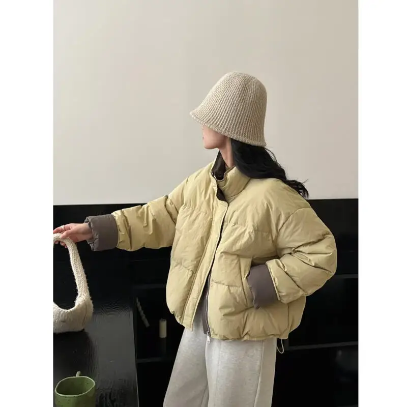 Robe à pain pour femmes, garde au chaud, hauts de tempérament, vêtements en coton moelleux, épais, blocage des couleurs, manteau à col montant, nouvelle collection hiver