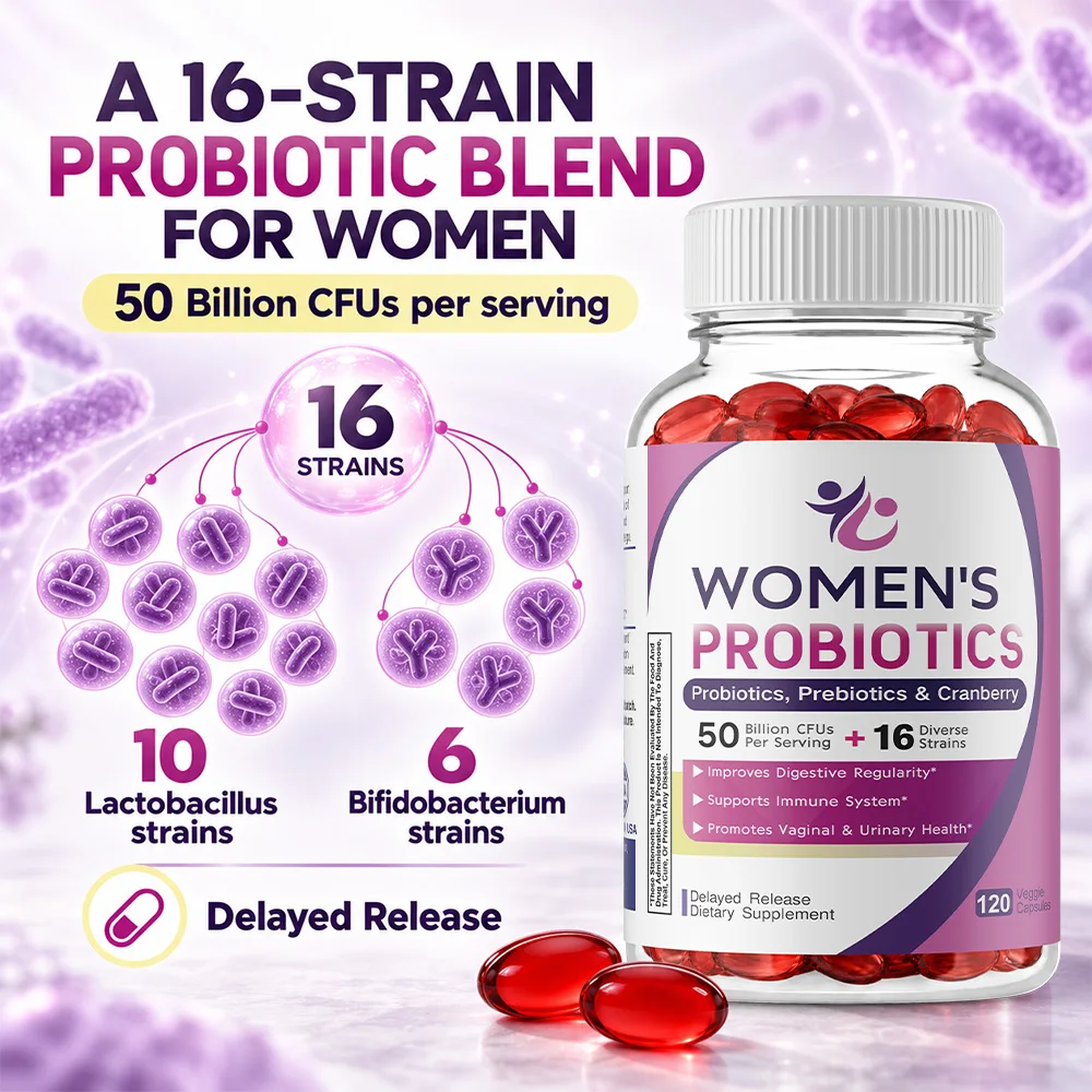 Women’s Probiotic, 50 Billion CFU 16 Strains, with Organic Prebiotics Cranberry, Digestive Immune Vaginal & Urinary Health