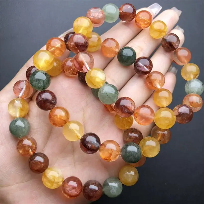 10.5MM Natural Colored Fire Quartz Hematoid Bracelet Handmade Crystal Jewelry Stretch Bangle Children Birthday Gift 1pcs