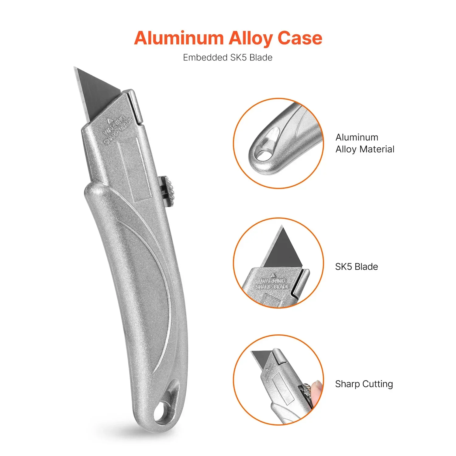 

Utility Knife Retractable Box Cutter With SK5 Sharp Blades Quick Change