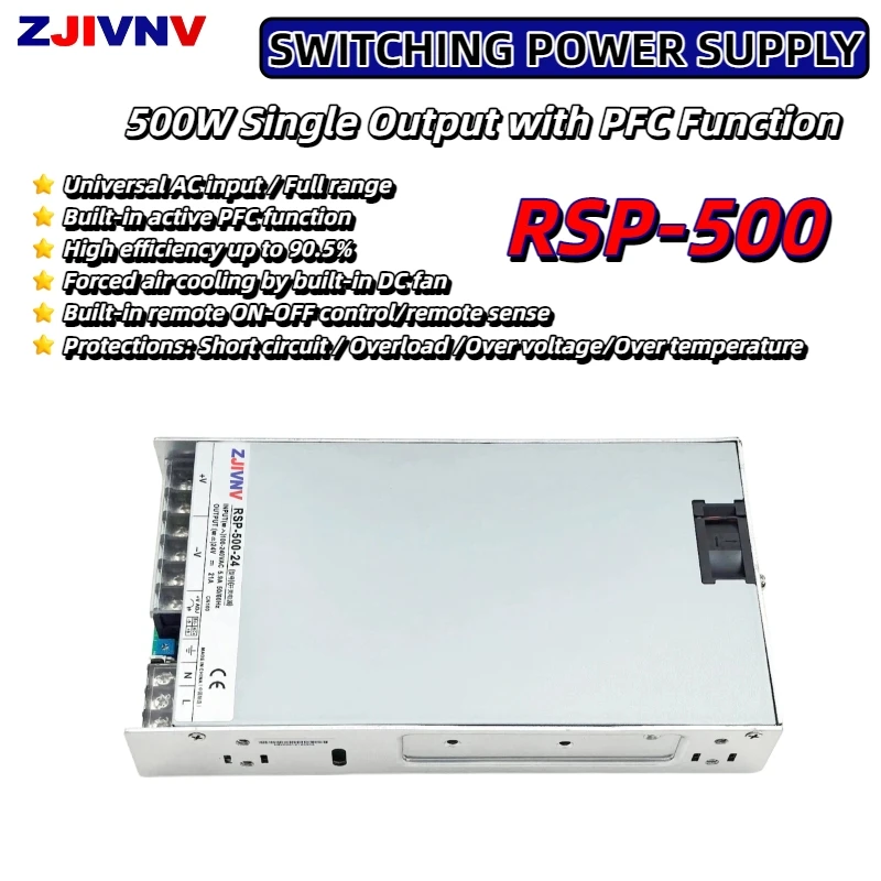 

Импульсный источник питания ZJIVNV RSP-500 500 Вт, 24 В, 36 В, 48 В (опционально), с одним выходом и PFC, для промышленной автоматизации