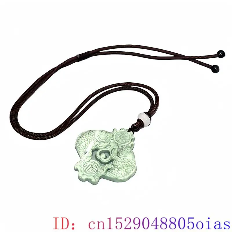 Zielony naturalny prawdziwy jadeitowy naszyjnik wisiorek Designer chiński Amulet karpiowy talizman urok luksusowej mody Vintage — zdjęcie 7