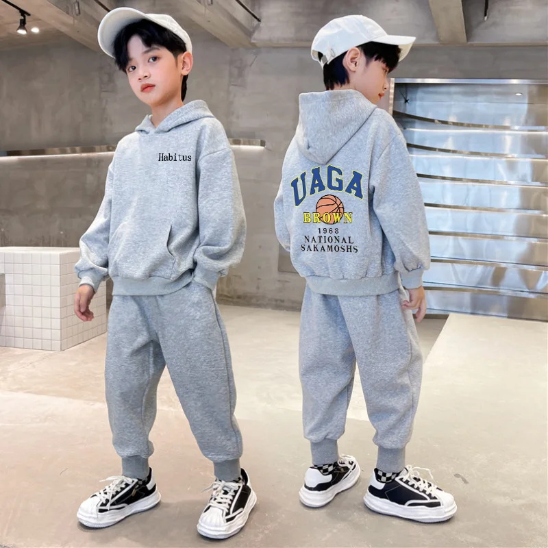 

Spring Autumn Boys Cotton Hooded Alphabet Workout Sweatshirt+Sweatpant Sets School Kids Tracksuit Child Jogging Outfit 3-14Years