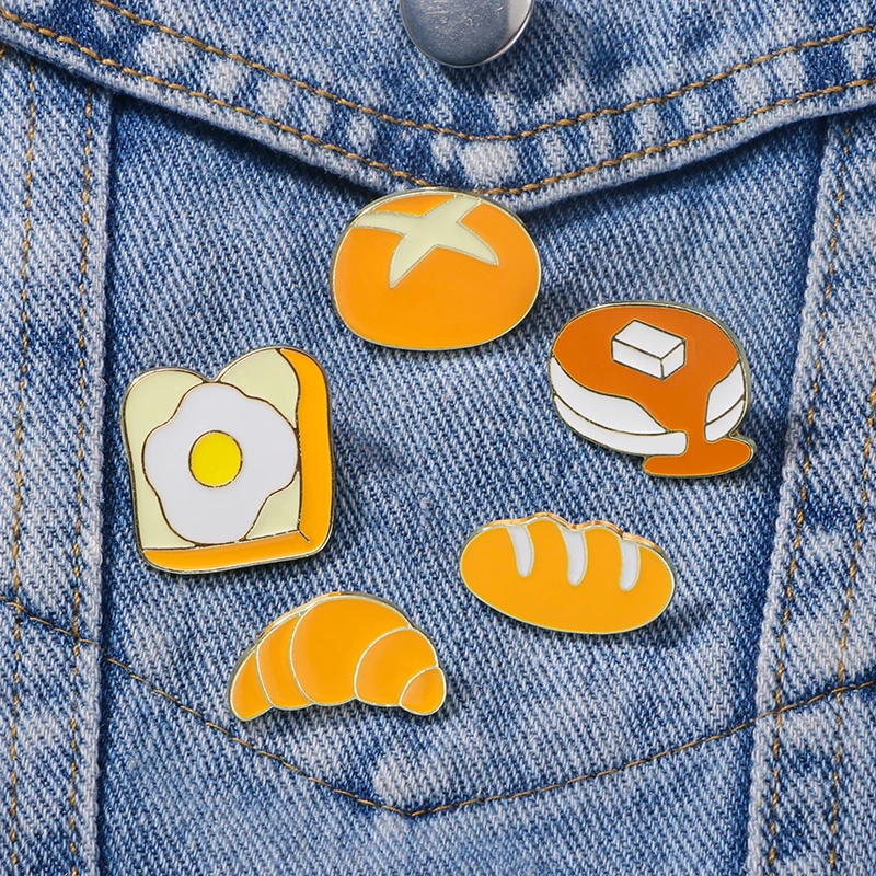 New 5Pcs Bread Series Pins Set Ciabatta  English Muffin Pretzel Pullman Loaf Croissants Enamel Brooches