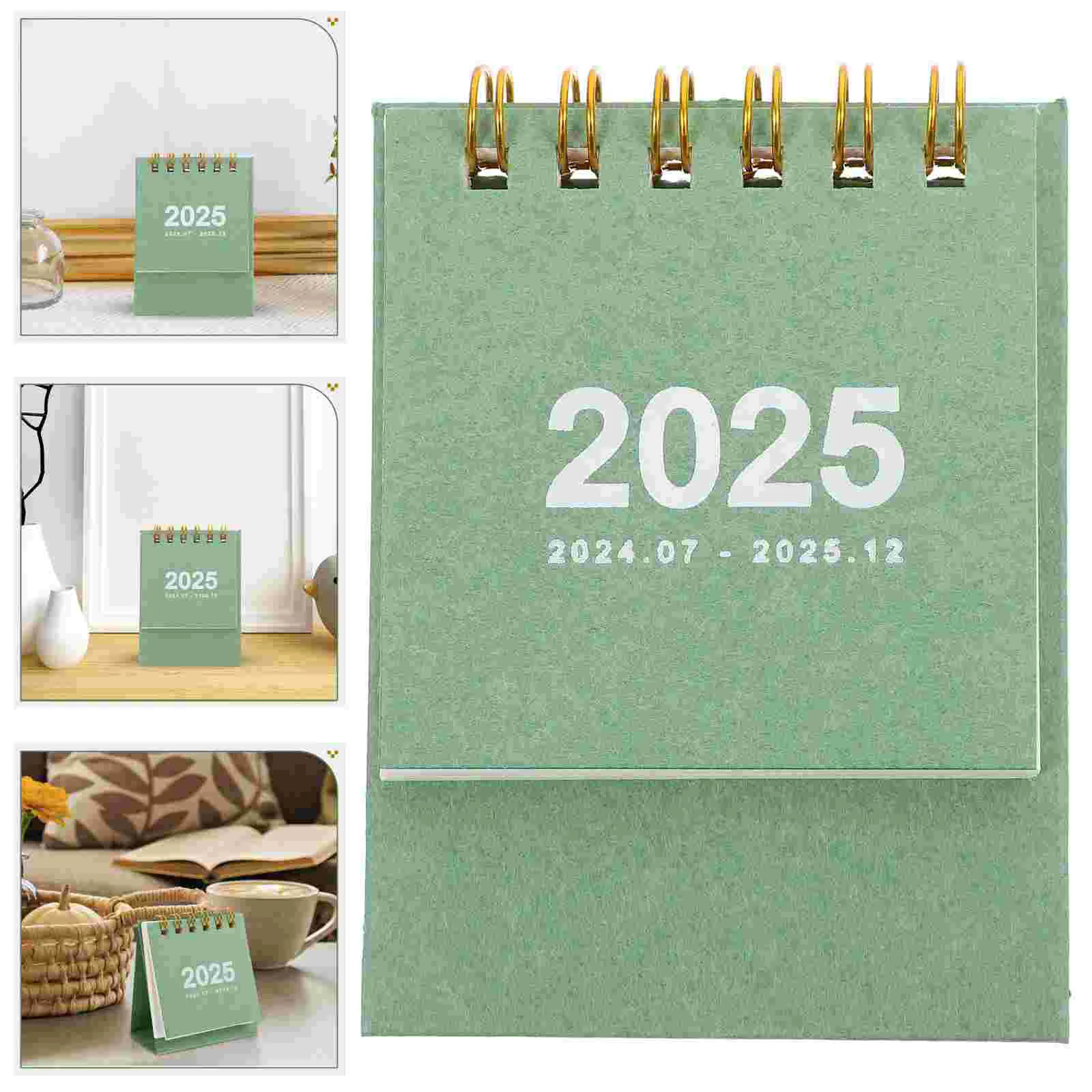 Calendrier de bureau 2025 Mini mignon pour enfants, ornements de maison sur pied, Table moderne vert