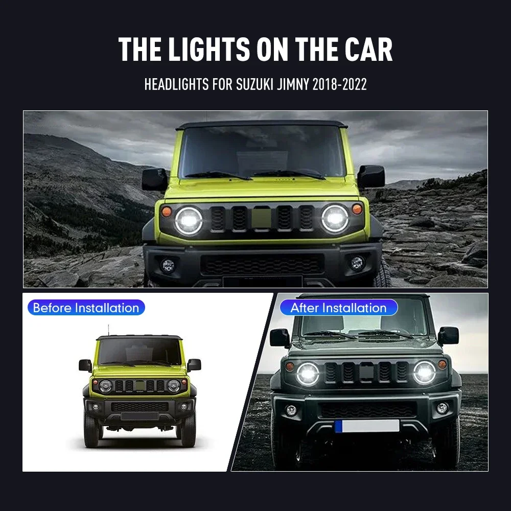 スズキ ジムニー 2018-2022用 LEDカーヘッドライトアセンブリ（左右セット） ヘッドライト DRL チューニング シグナル プラグアンドプレイ フロントヘッドランプ