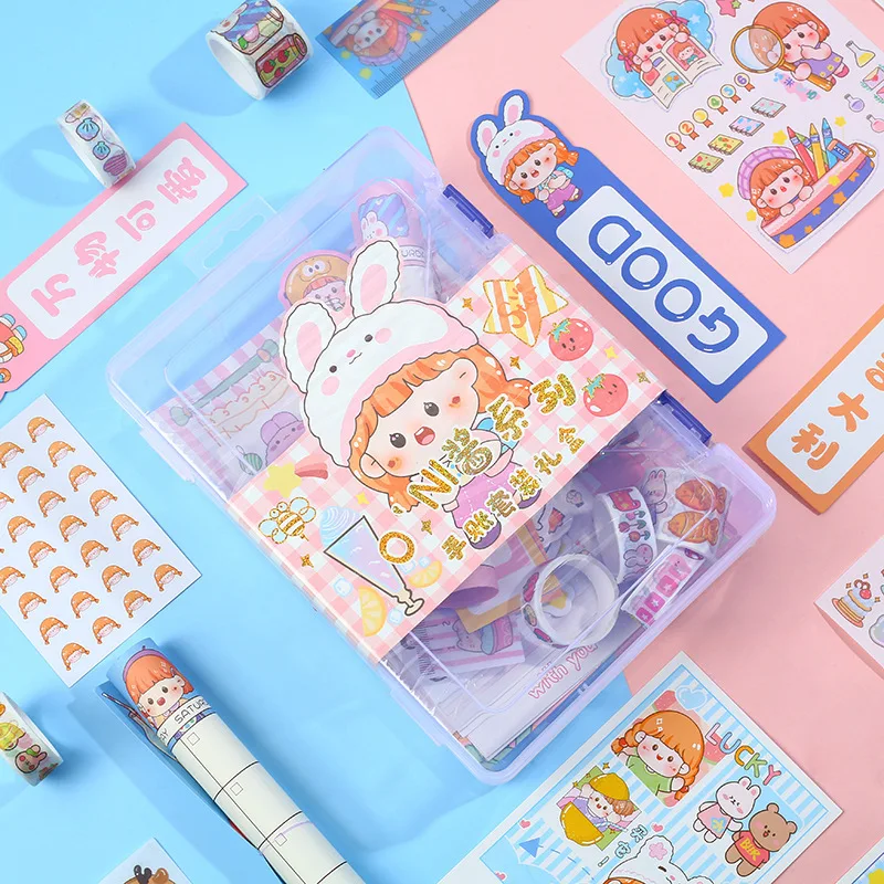 Stationery Sakura Series Set Material Box Sticky Notes and Paper Tape Cards Hand Sticker