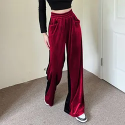 Fashion Velour Wide Leg Pants For Women Autumn Winter Casual High Waist Solid Long Loose Straight Trousers Femme Korean