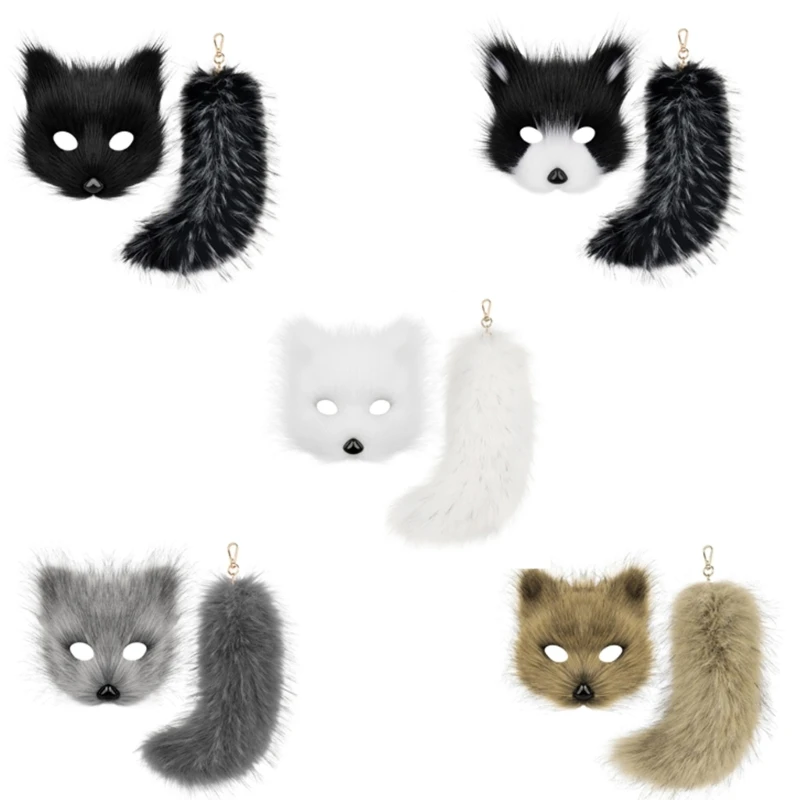 Wolf Foxes Costume Accessories Includes Animal Mask, Animal Tail Pendant Keyring