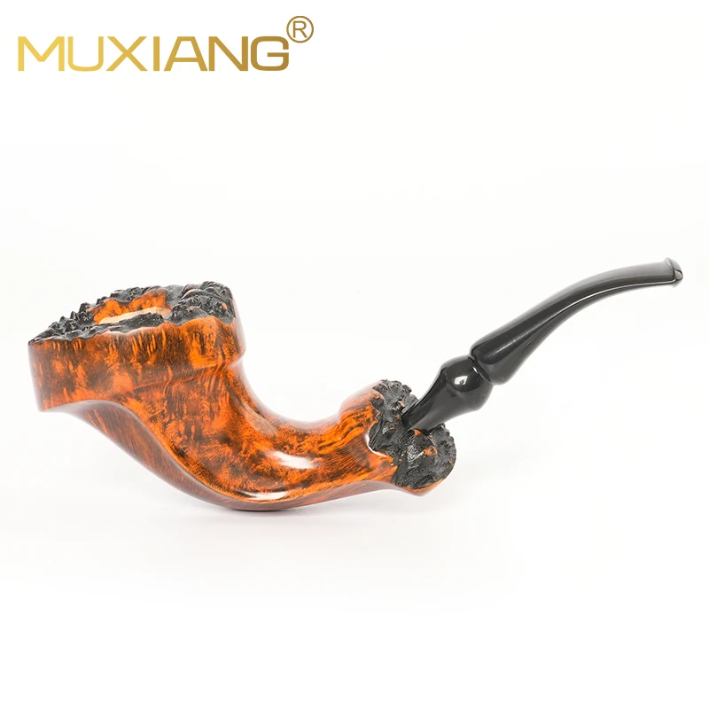 MUXIANG FLEUR pipe, hand-carved tobacco pipe, burl shell design, curved handle wood pipe , no filter, flower-shaped pipe