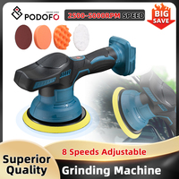 Podofo Grinding Machine Electric Car Polishing Machine 8 SpeedsAdjustable 2500-5000RPM Wireless Polisher for Waxing Wood Car