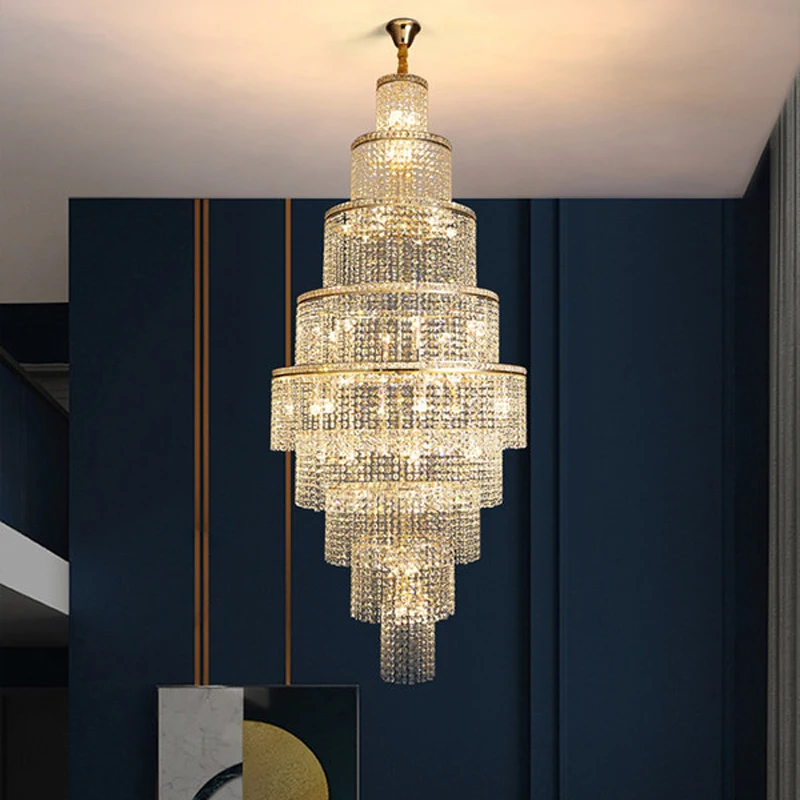 

Luxury modern crystal chandelier for staircase large living room cristal lamp gold home decor hanging light villa loft lustres