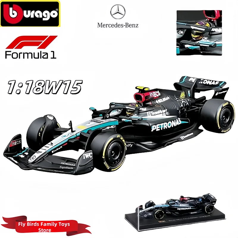 Original Bburago 1:43 Mercedes-Amg F1 W15 Alloy Miniature Diecast Model Amg Petronas F1 W15 Team #44 #64 Alloy Car Model ToyGift